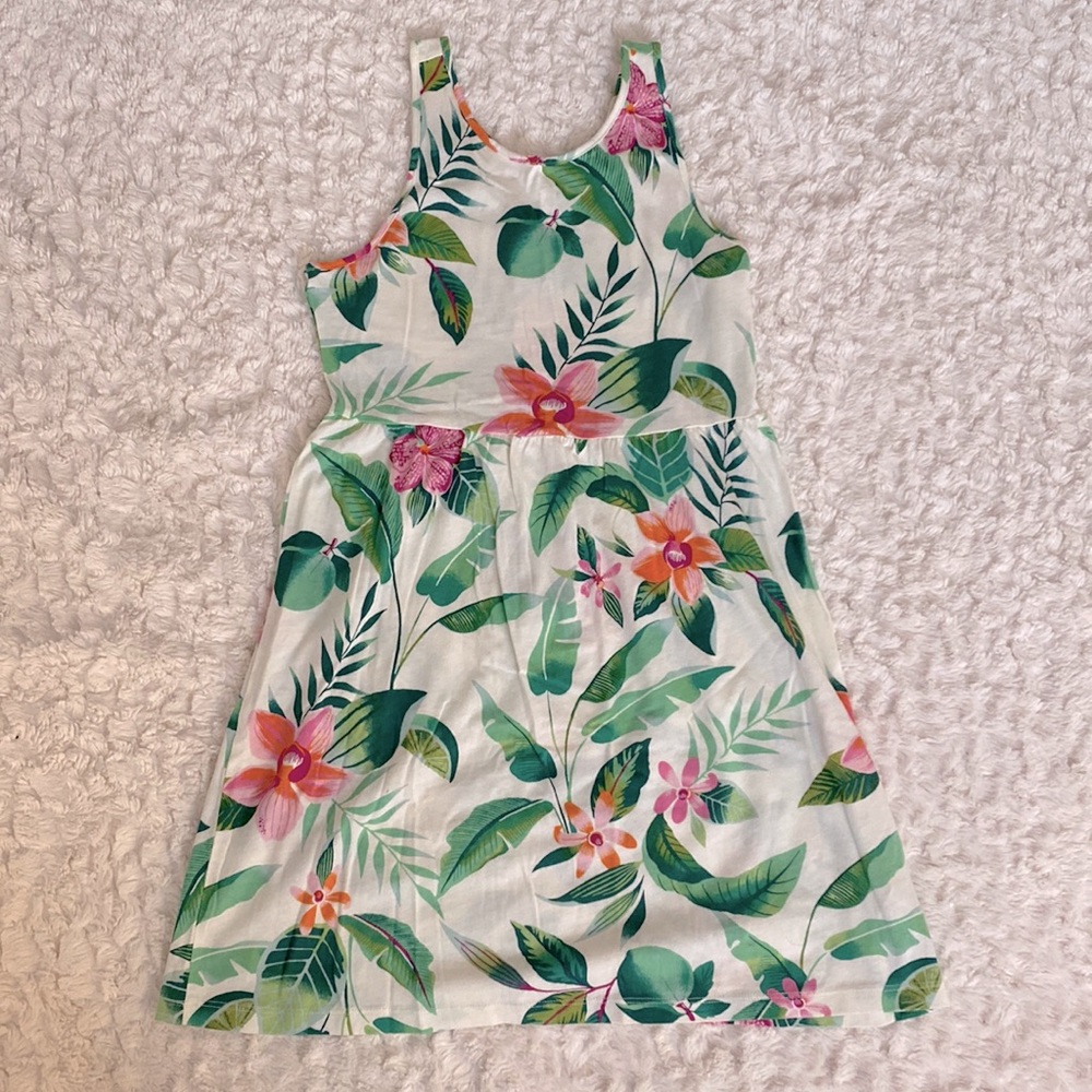 Girls Tropical Green Palm Hawaiian Dress
